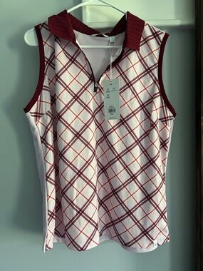 Lady Hagen Pink and Burgundy Plaid Sleeveless Polo Tank
